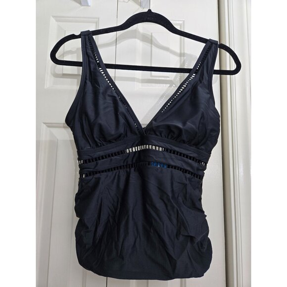Womens Black Cupshe Swimsuit Tankini Top With Plunge Neck & Adjustable Straps Si - Picture 1 of 6